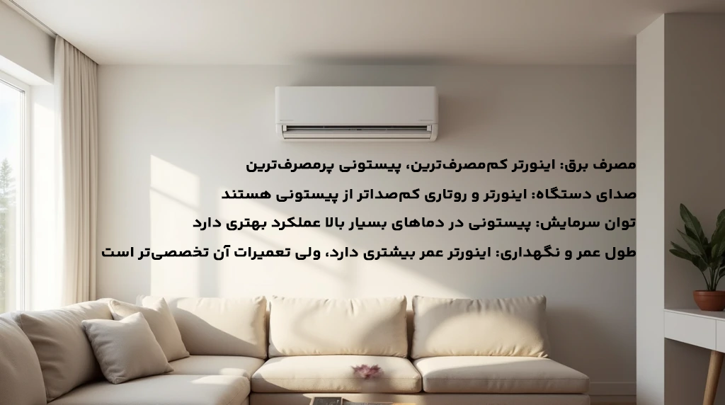 تفاوت کولر گازی های روتاری، اینورتر و پیستونی