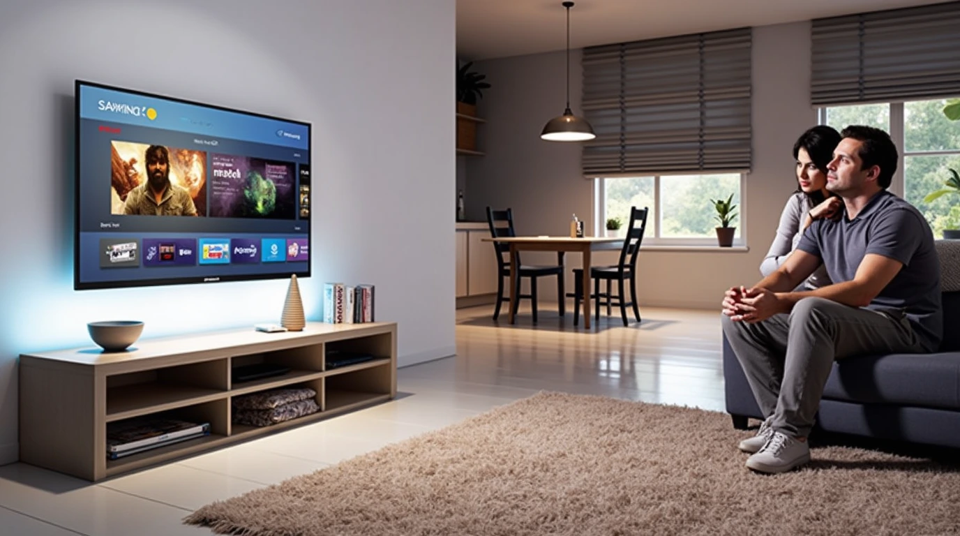 مرد و زنی در حال تماشای تلویزیون