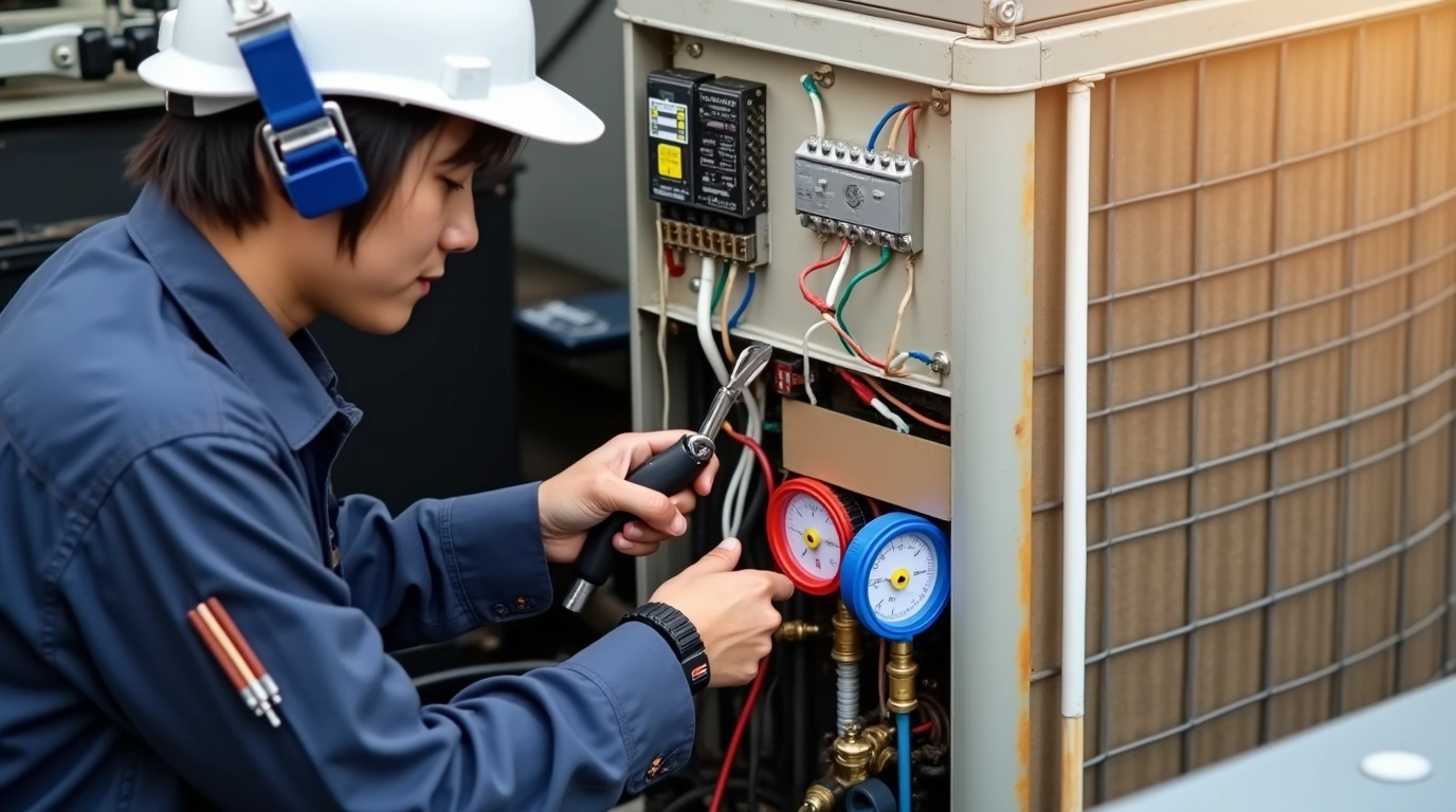 مردی در حال سرویس کولر گازی