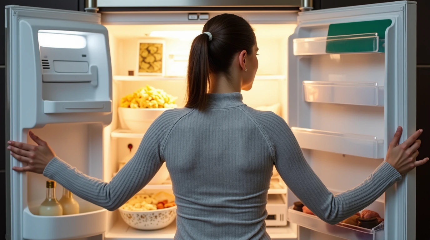 زنی در حال باز کردن درب یخچال