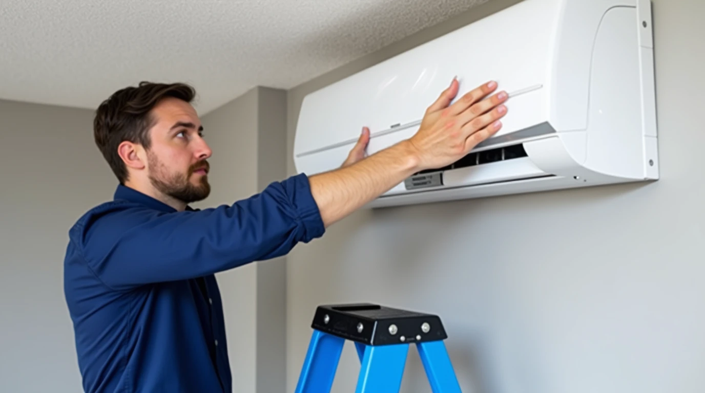 مردی در حال نصب کولر گازی