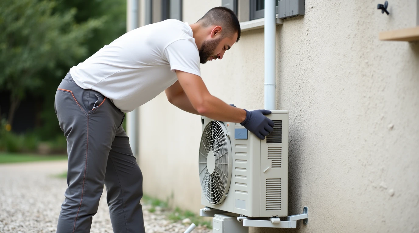 مردی در حال یونیت خارجی کولر گازی