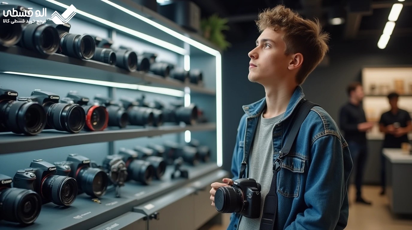 پسری که در حال انتخاب دوربین مناسب خود است