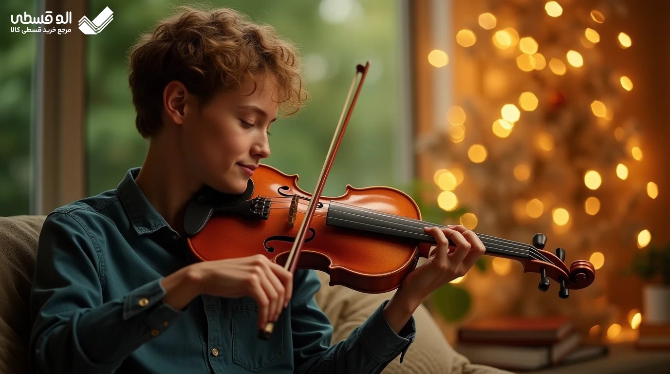 تصویر فردی در حل نواختن ویولن در یک فضای جذاب