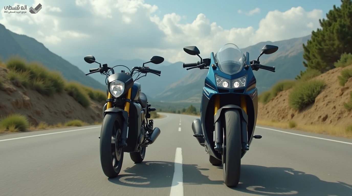 دو موتور سبک و سنگین در جاده کوهستانی 