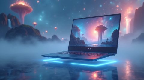 لپ تاپ ایسر در یک فضای سورئال و جادویی