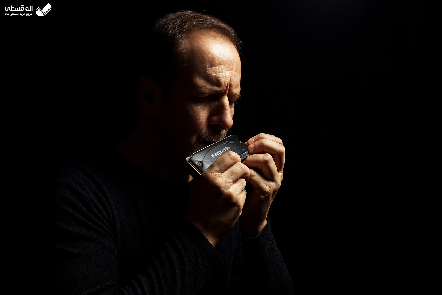 فردی درحال ساز دهنی زدن