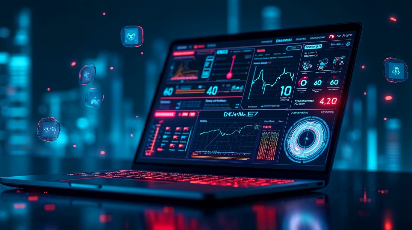 لپ تاپی که در حال نمایش اطلاعات فنی است