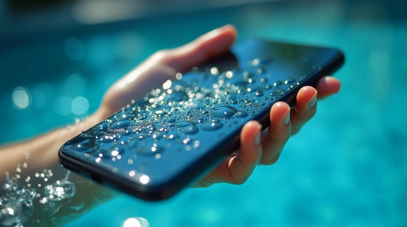 یک گوشی ضد آب در دست یک فرد
