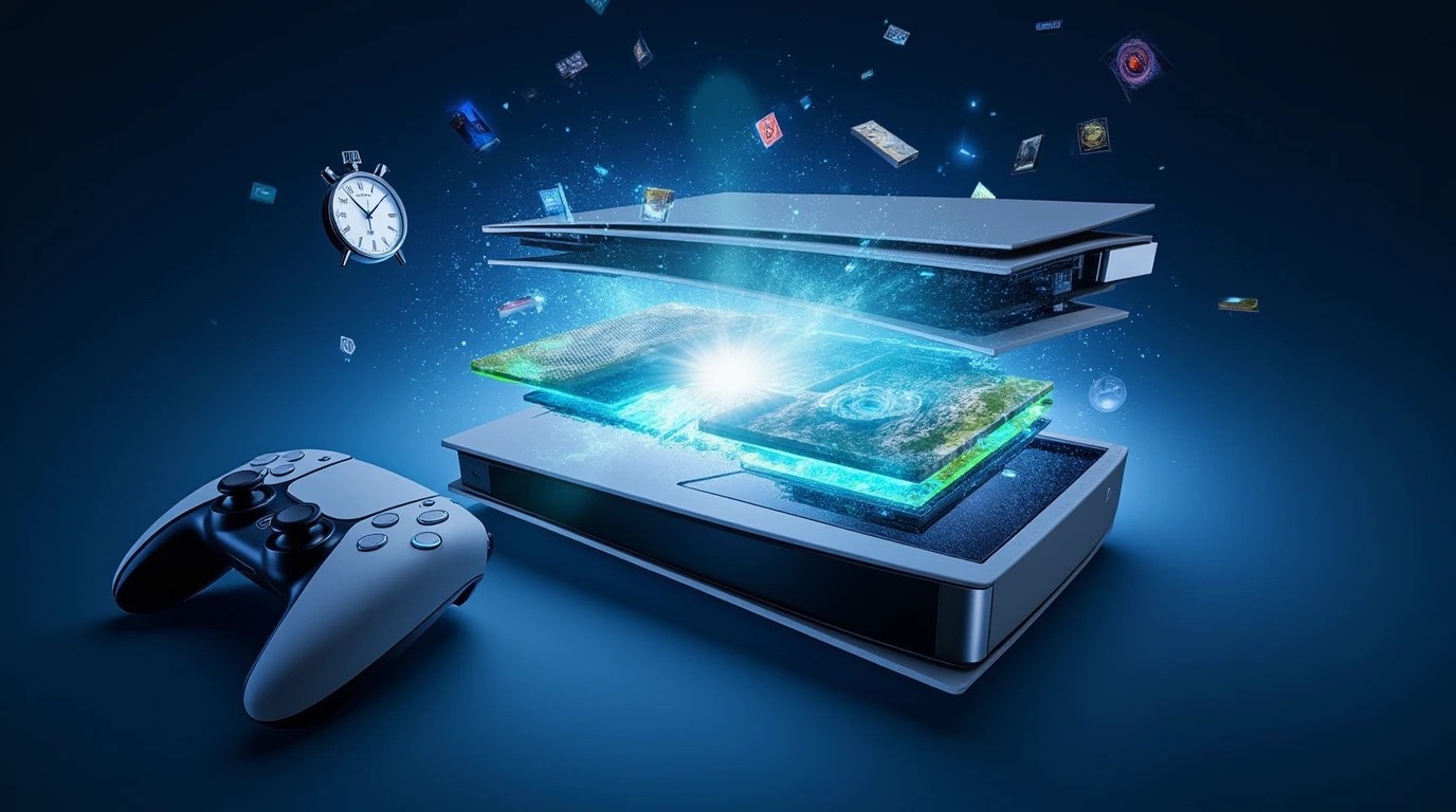 سرعت در کنسول بازی. یک کنسول بازی در یک فضای سورئالی با اِلِمان های گرافیکی