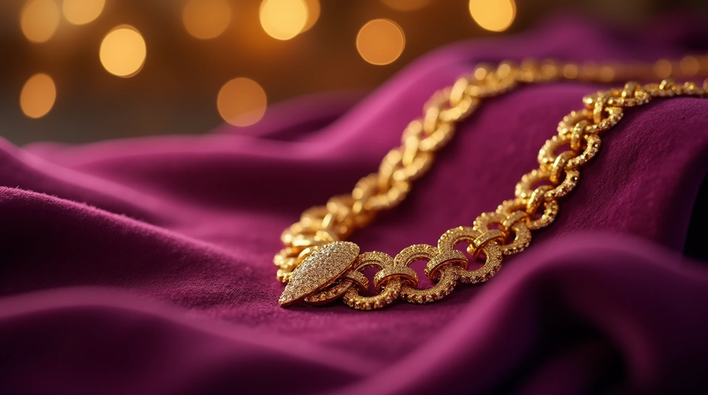 طلای زرد روی یک پارچه بنفش 