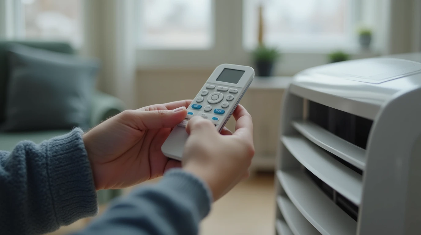 کنترل کولر گازی در دست یک فرد