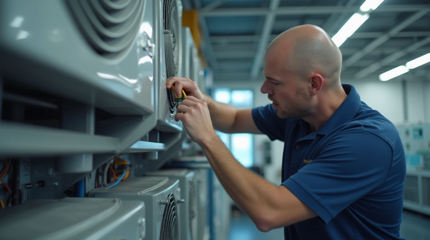 مردی در حال سرویس کردن کولر گازی