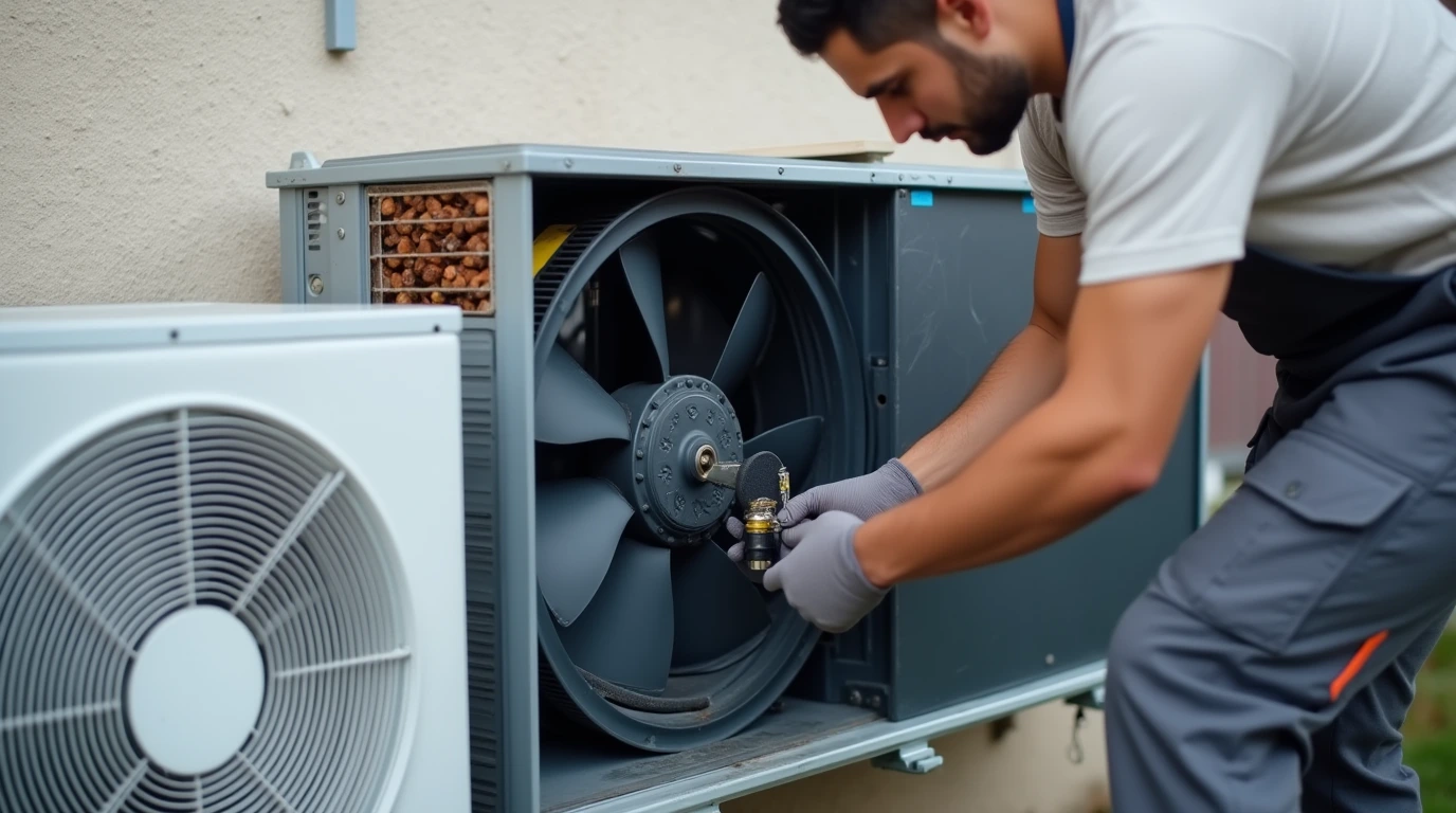 مردی در حال سرویس کردن کولر گازی