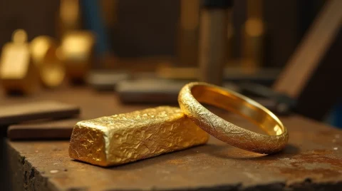 شمش و النگو که با طلای آب شده ساخته شده اند