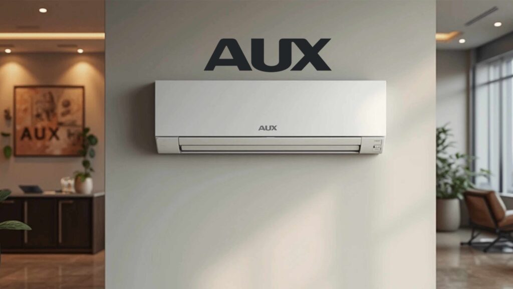 یک کولر گازی آکس دیواری که لوگوی آکس بالای آن نوشته شده