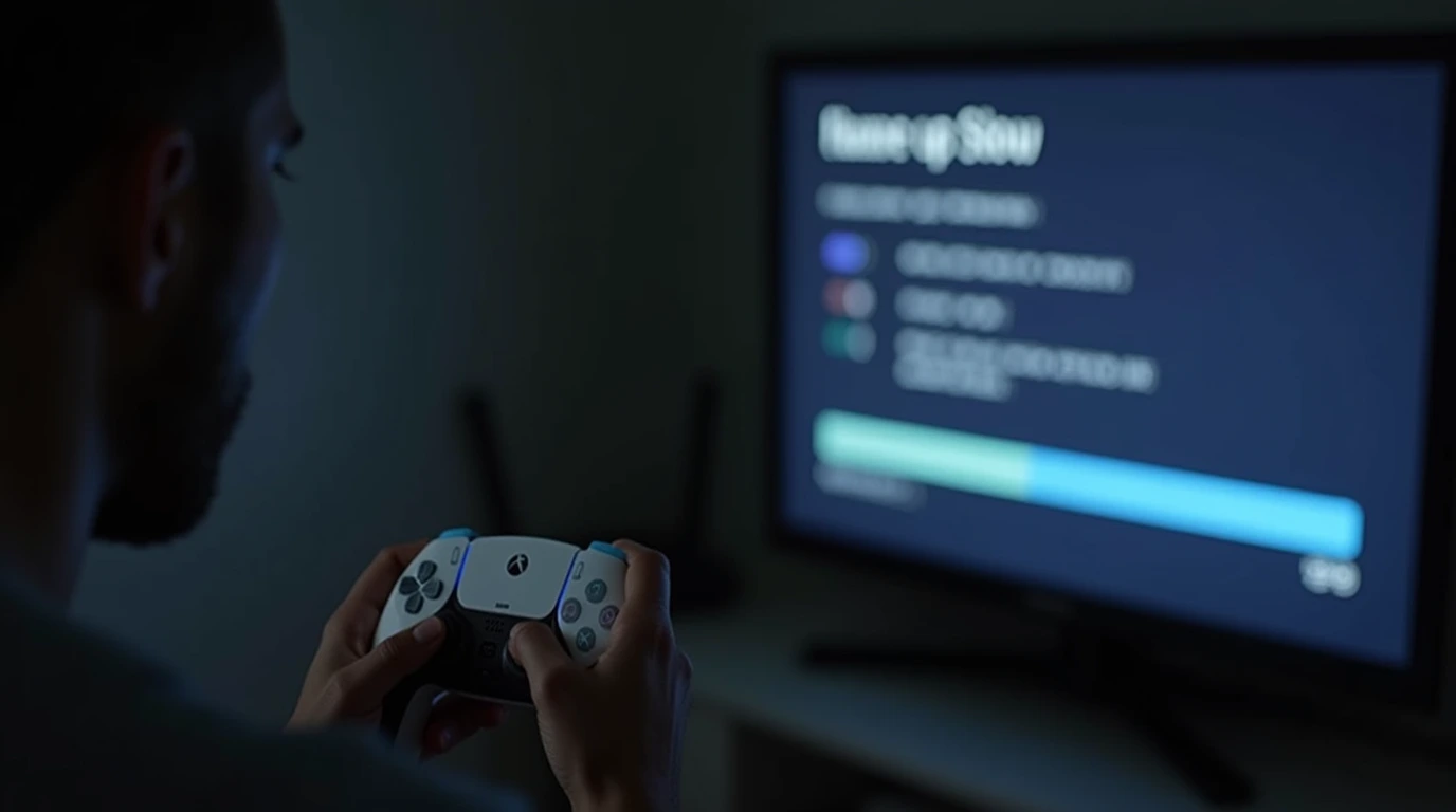 یک مرد در حال تلاش برای افزایش سرعت دانلود PS5