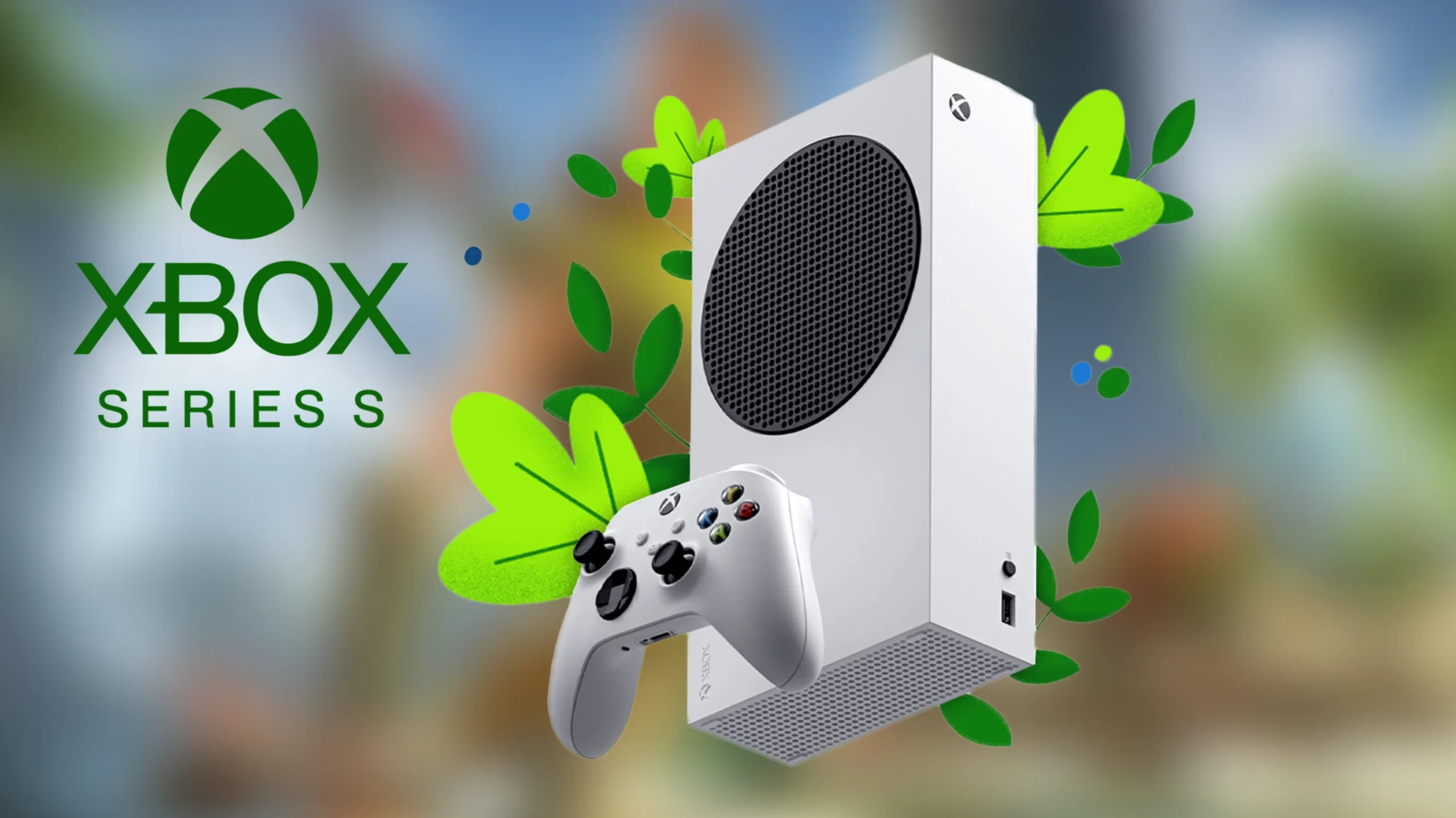 تصویر یک کنسول ایکس باکس سری s در یک نمای جذاب با لوگوی مخصوص