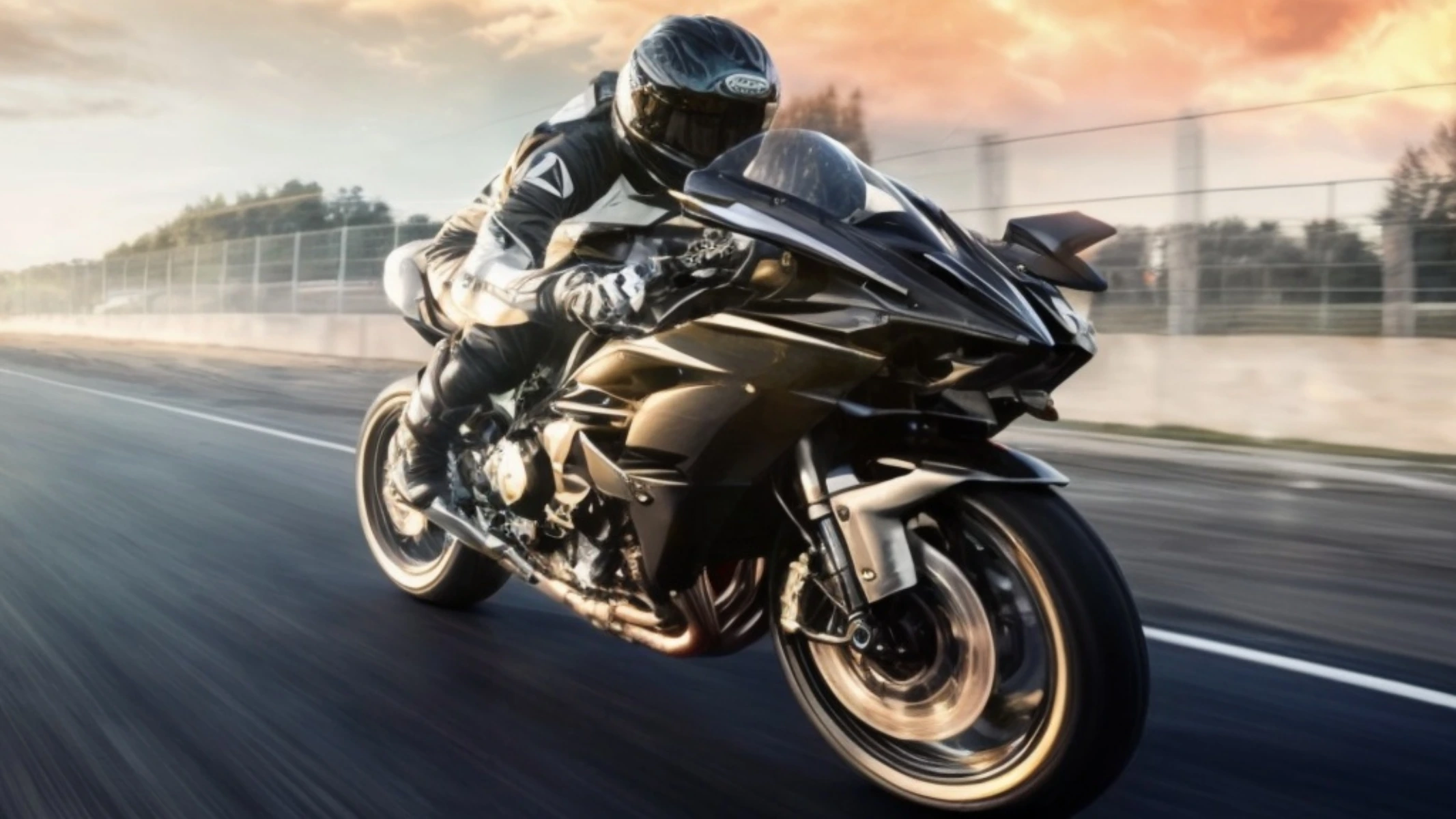 یک سوار بر روی موتور کاوازاکی نینجا H2R در حال حرکت در یک جاده 