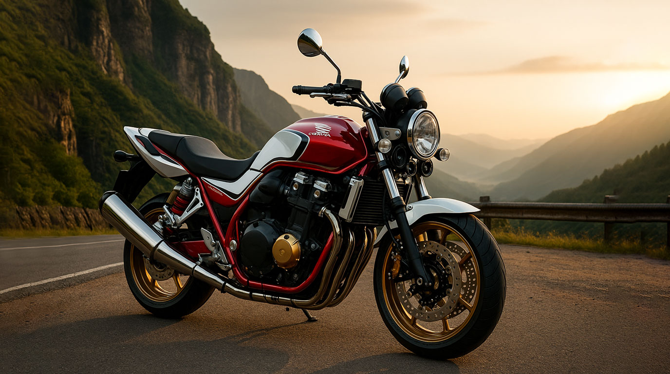 موتورسیکلت هوندا CB 1300 در جاده روی آسفالت