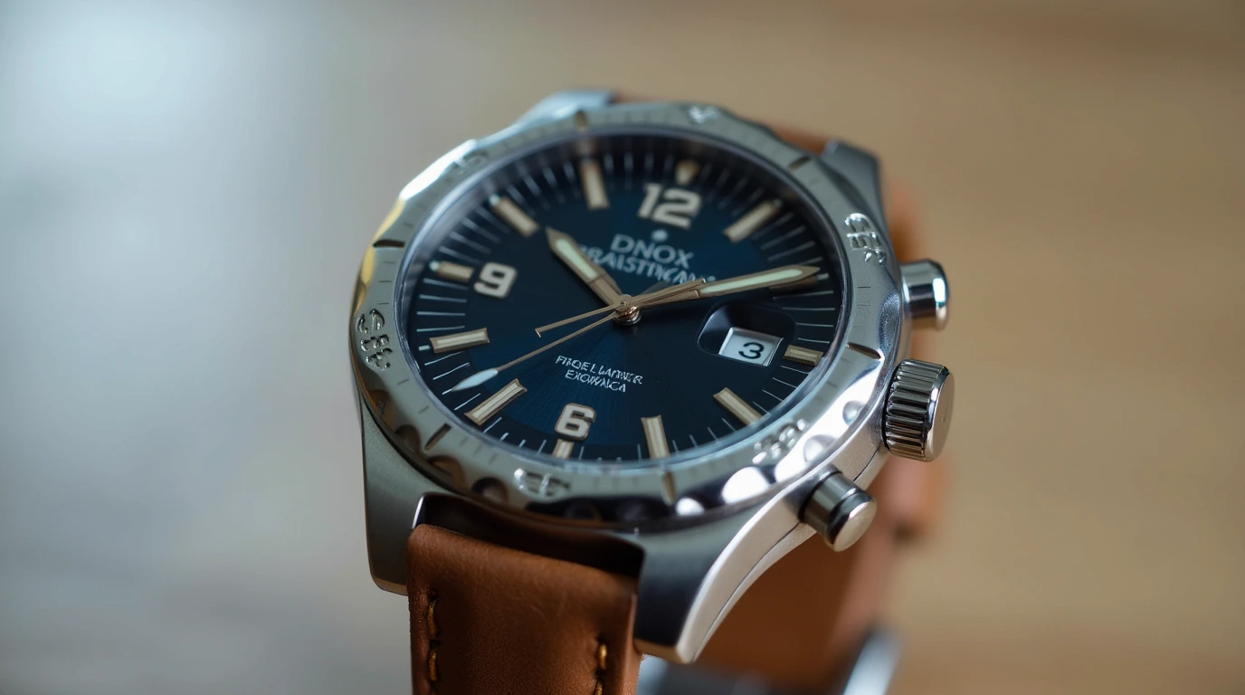 یک ساعت با بند چرم قهوه و بی کیفیت 