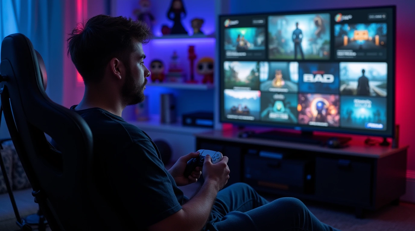 تصویری از یک پسر که در حال بازی با PS5 است