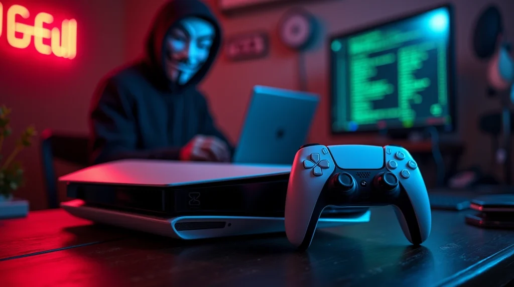 تصویری از یک هکر که قصد نصب بازی‌های هکی روی PS5 دارد.