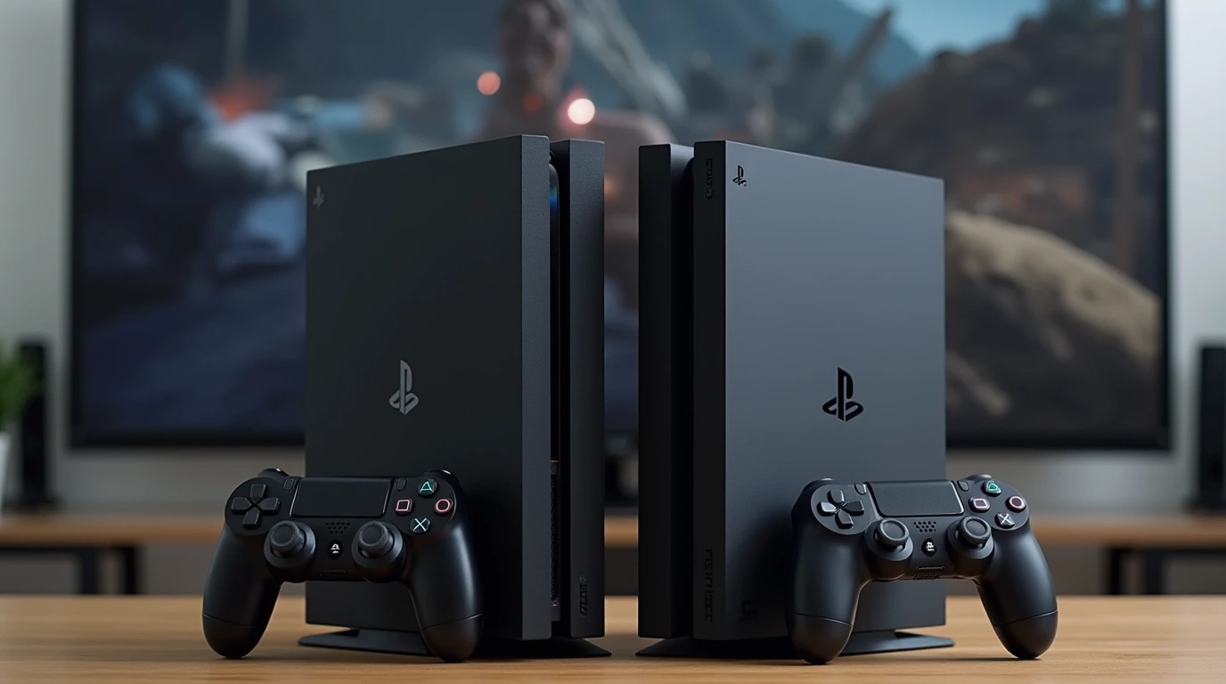 تصویری از 2 مدل پلی استیشن 4 برروی میز