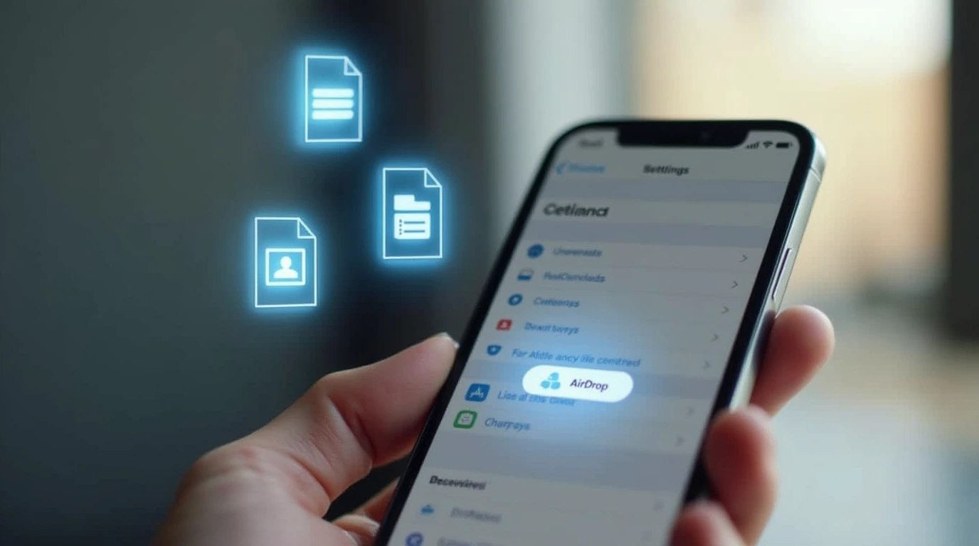 فردی در حال استفاده از AirDrop برای انتقال فایل به آیفون