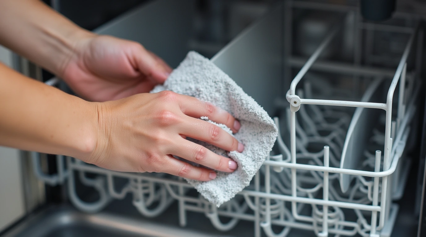 زنی درحال تمیز کردن ماشین ظرفشویی