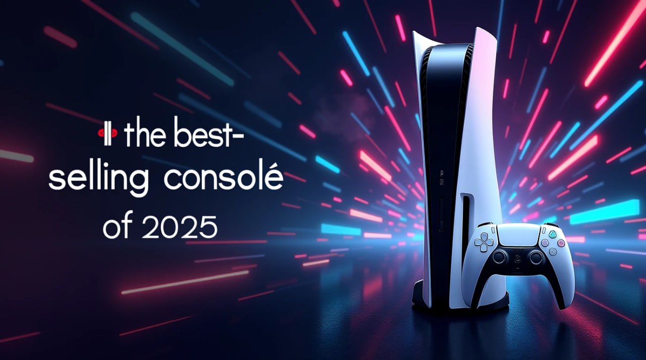 تصویری از یک PS5 که روی ان نوشته این کنسول در سال 2025 پرفروش ترین است 