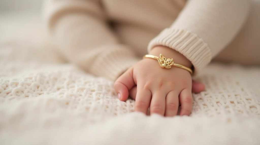 دستبند طلا در دست نوزاد 