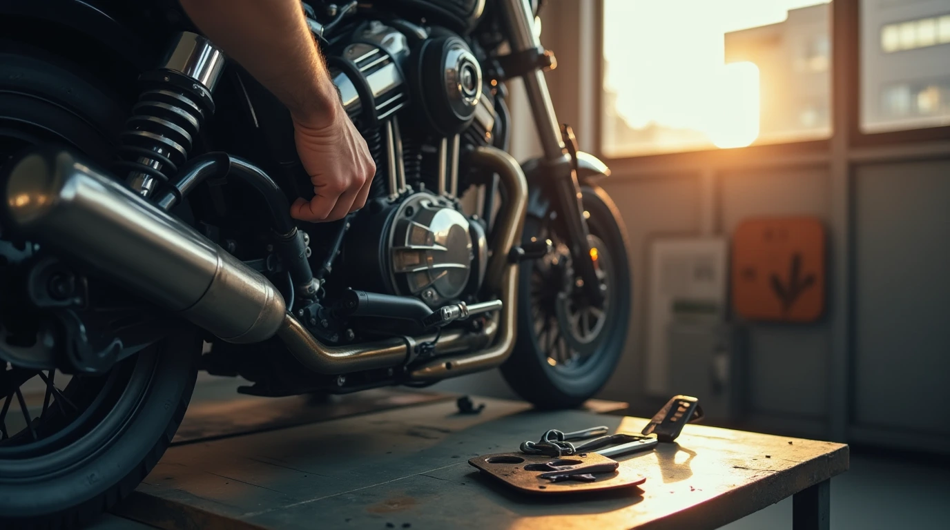 یک موتور سیکلت در تعمیرگاه