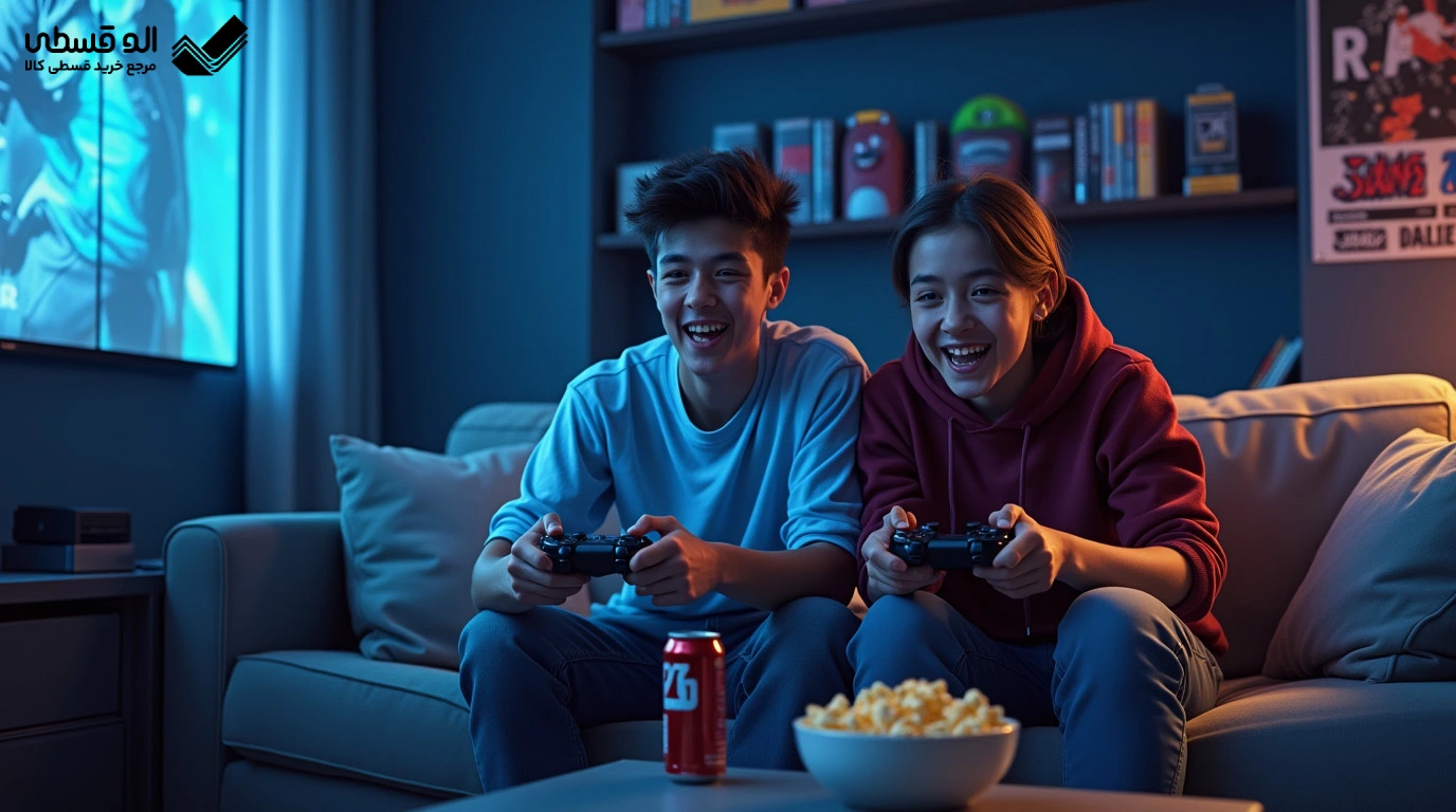 دو پسر در حال بازی کردن با کنسول بازی