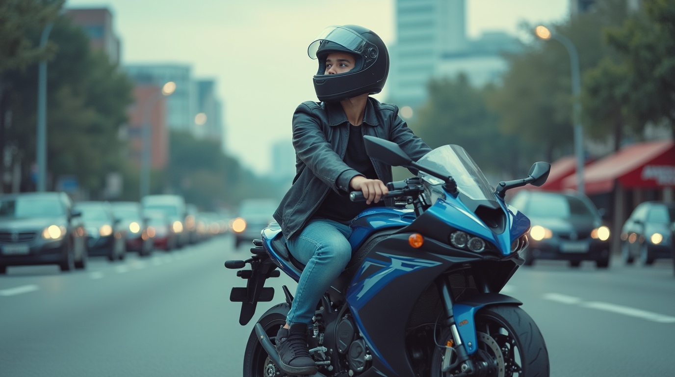 تصویری از فردی که بر سوار موتور سیکلت است