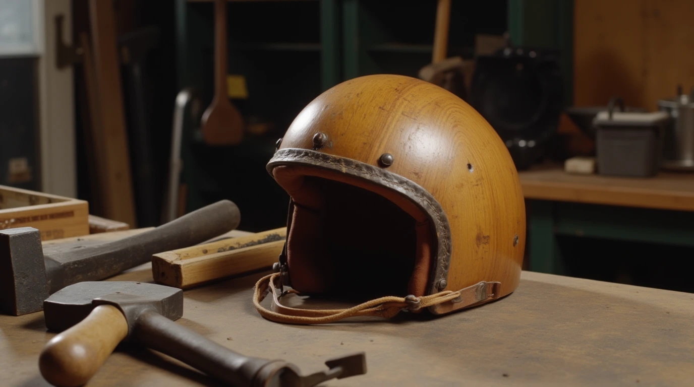 تصویری از یک کلاه کاسکت چوبی