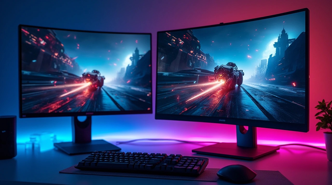 دو مانیتور تخت روی میز 