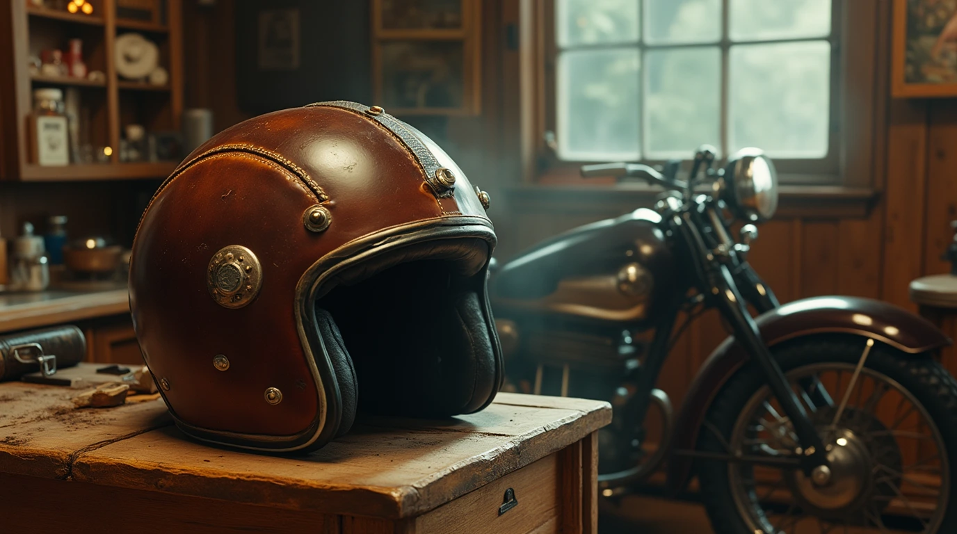 تصویری از کلاه کاسکت چرمی 