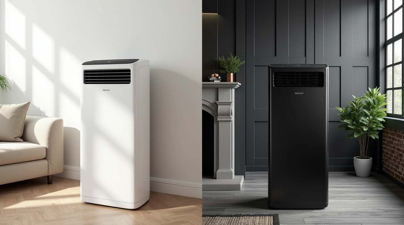 دو کولر گازی ایستاده به رنگ مشکی و سفید 