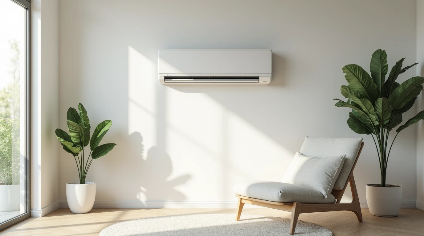 یک کولر گازی سفید در محیطی دلباز