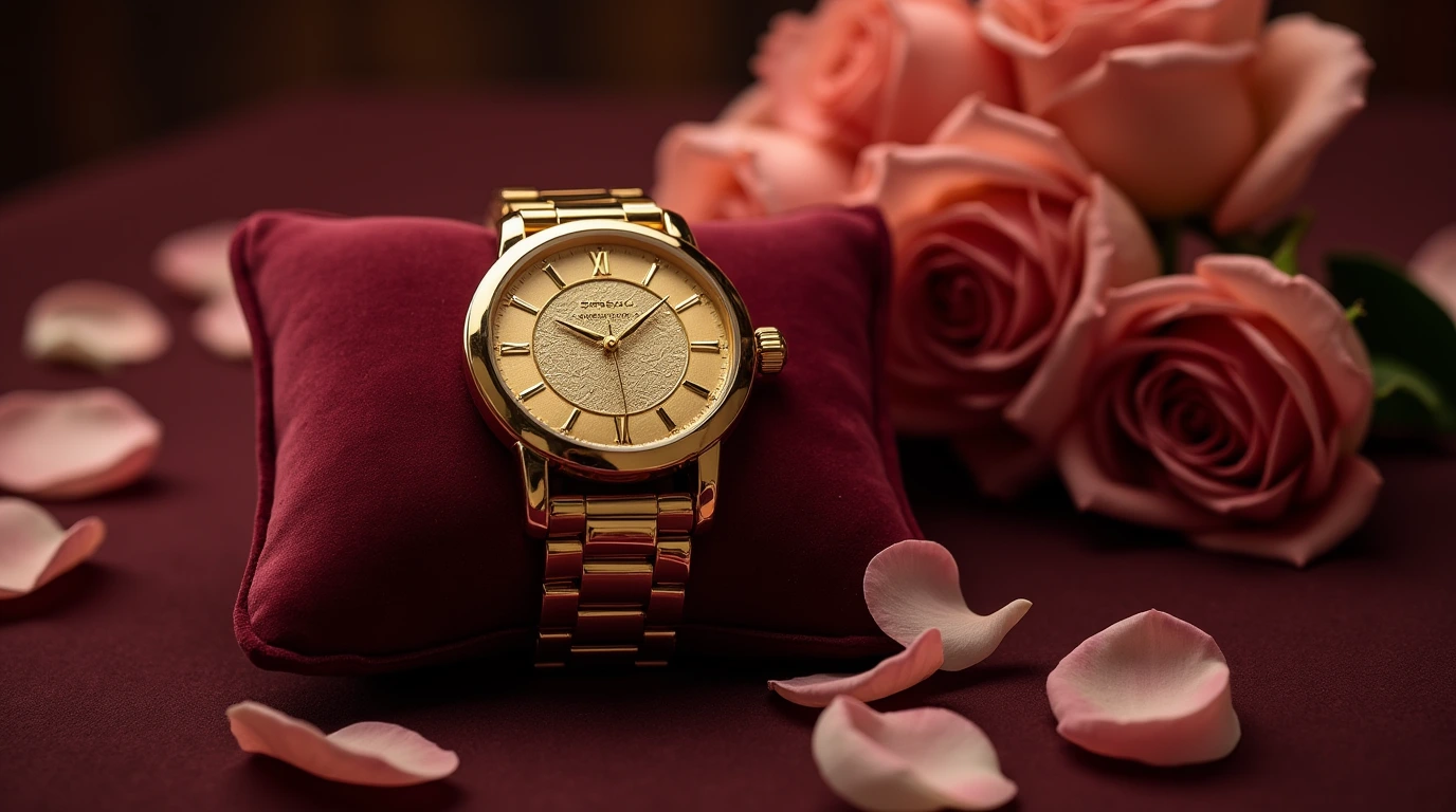 تصویری از یک ساعت طلایی و جذاب