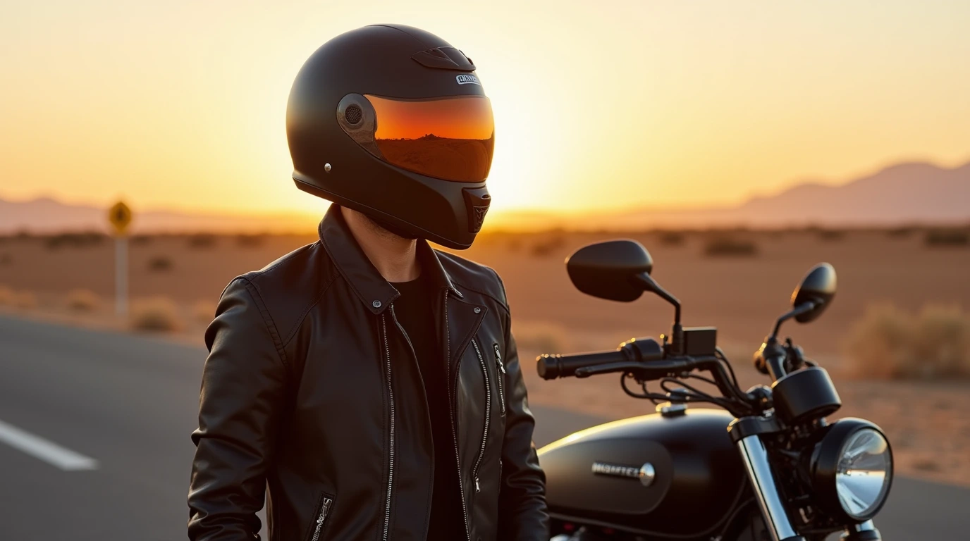 تصویر یک موتور سوار که کلاه کاسکت به سر دارد