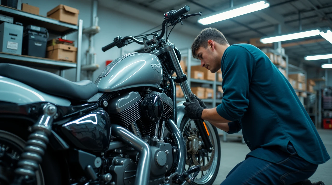 تعمیرکار درحال تعمیر موتور سیکلت