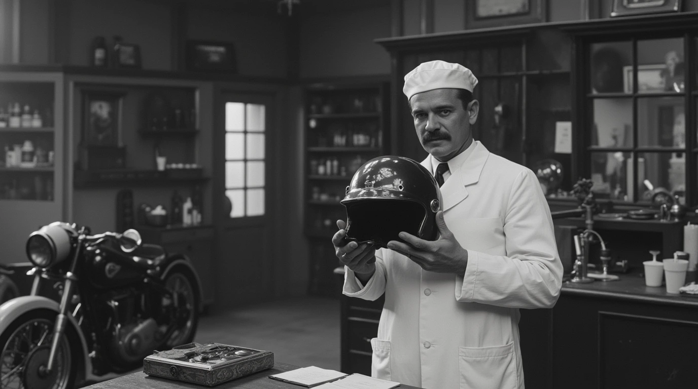 تصویر یک پزشک بریتانیایی که کلاه کاسکت ساخته است