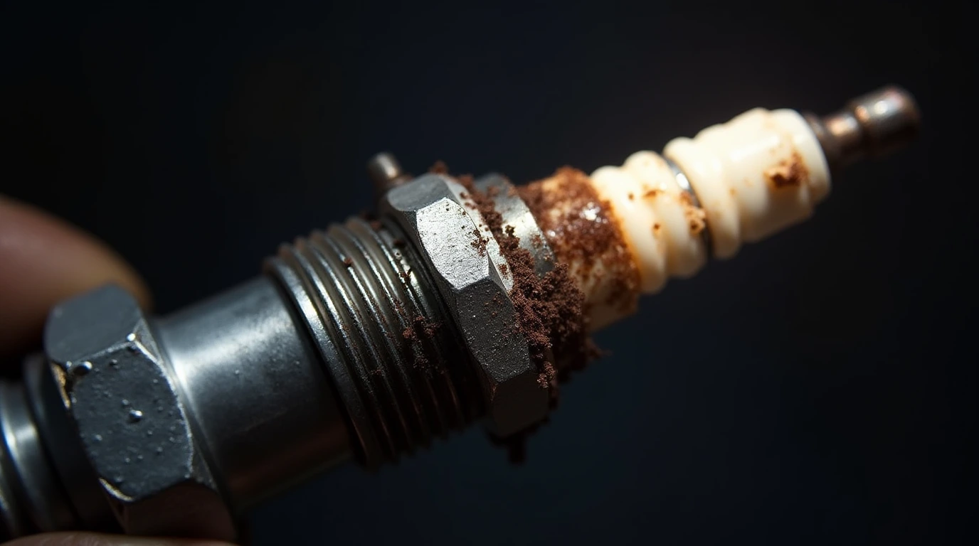 یک شمع موتور سیکلت کثیف