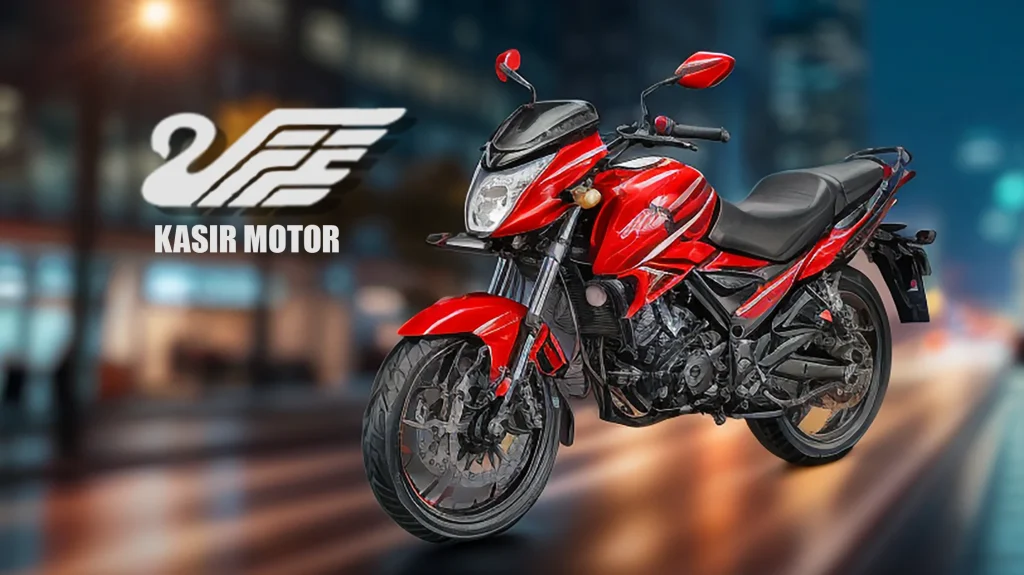 تصویری از یک موتور سیکلت کثیر موتور و لوگوی ان