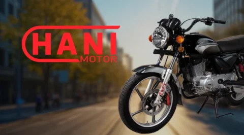 تصویری از یک موتور سیکلت هانی موتور به همراه لوگوی هانی موتور