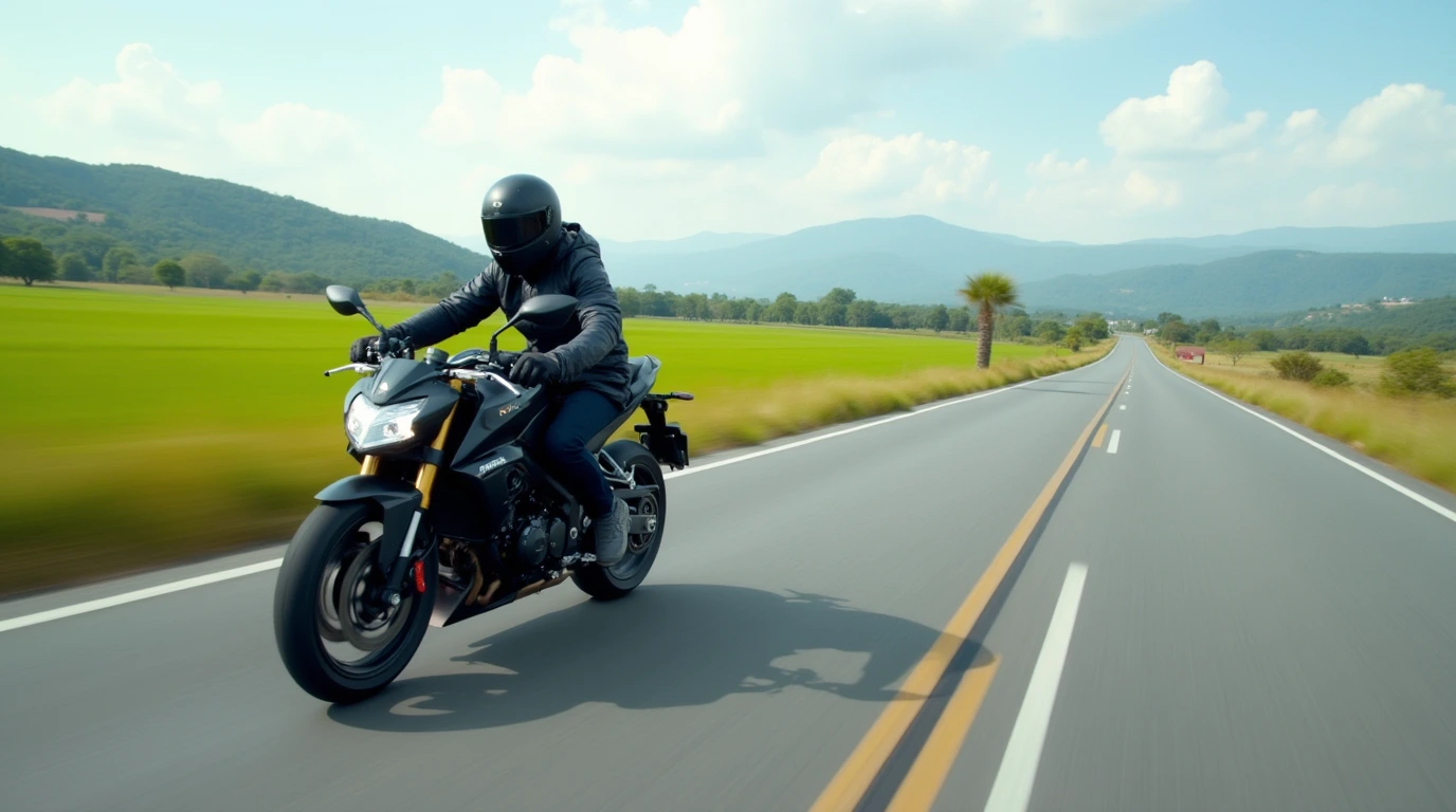 یک موتور سیکلت در جاده