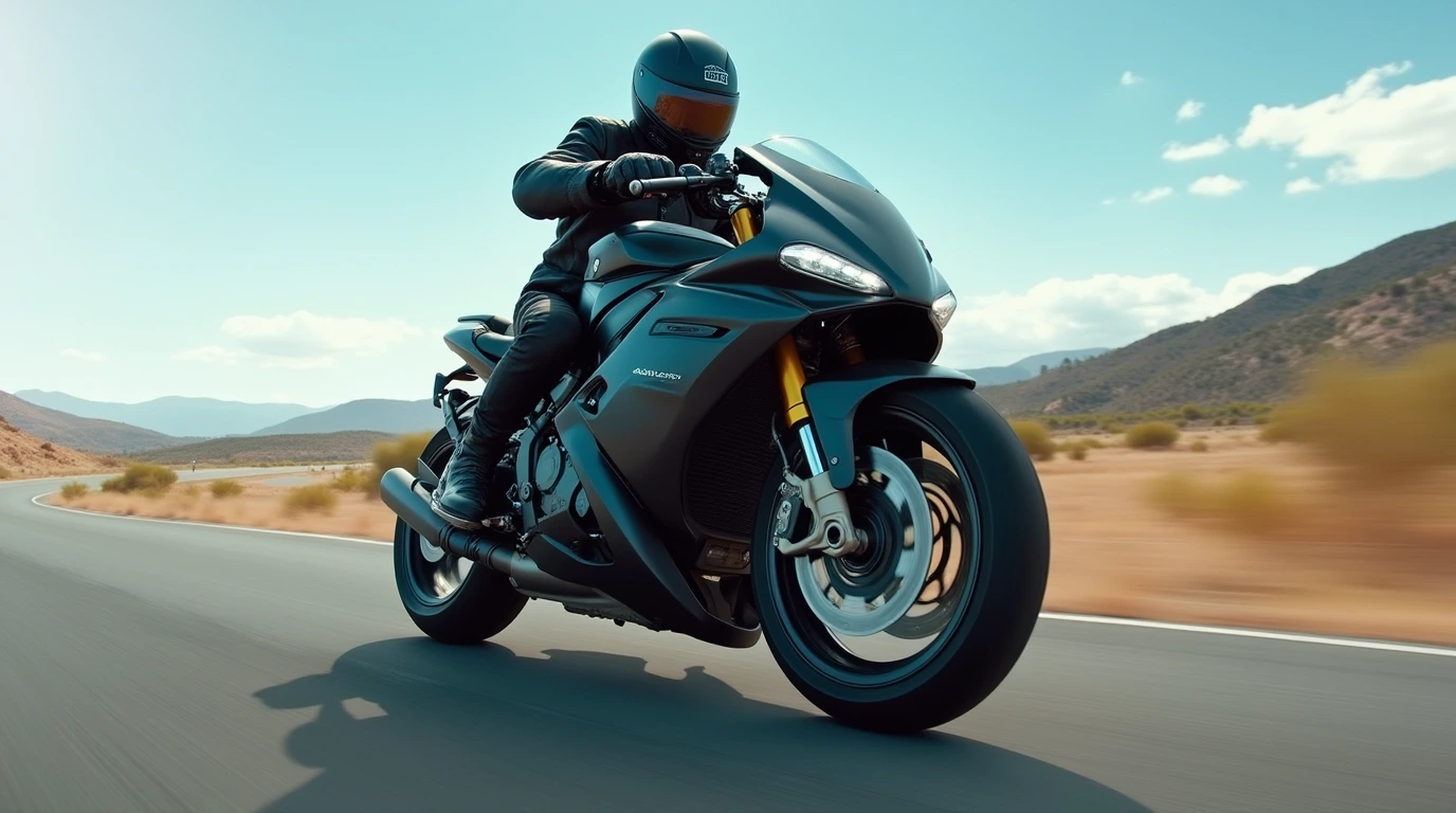 یک موتور سیکلت در یک جاده