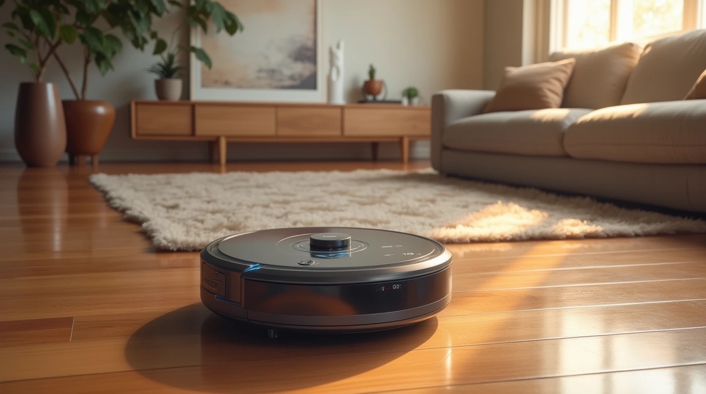 عکس جاروبرقی هوشمند در حال جارو زدن اتاق